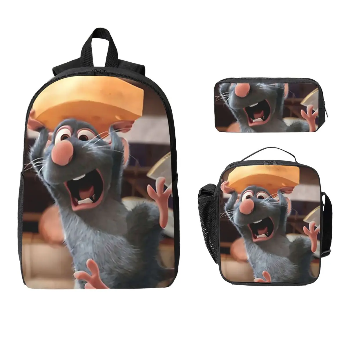 

Ratatouille Backpack Student Boys Girls BookBag School Bag Computer Shoulder Bags 3ps Insulated Lunch Bag Pencil Case
