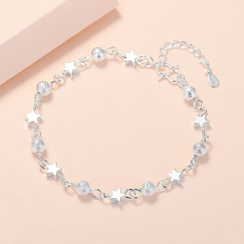 Sterling Silver Color Bracelets for Women Fresh Stars Charm Hand Chain Link Orignal Fashion Jewelry With Stamp