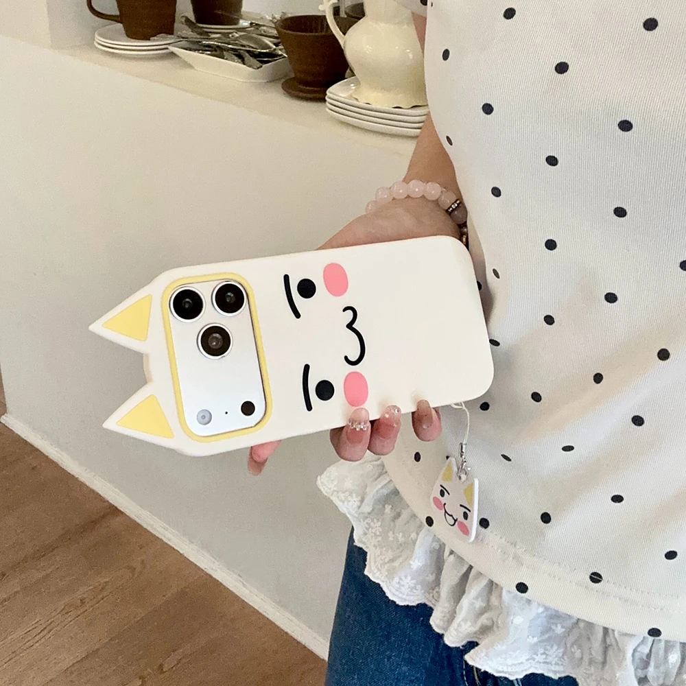 Niedliche 3D-Cartoon-Katzen-Handyhülle aus weichem Silikon für iPhone 16 17 18 Pro Max, lustige, stoßfeste Rückseite mit Anhänger – Detail 2