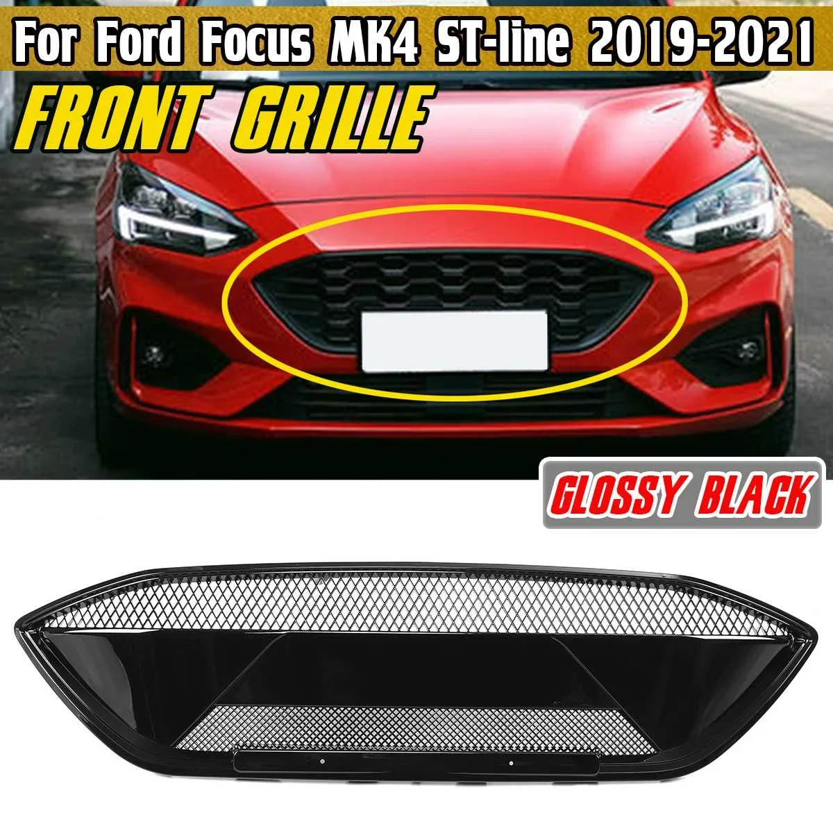 

High Quality Car Front Upper Grill Grille RS Style Front Radiator Racing Grills Grille For Ford Focus MK4 ST-line 2019 2020 2021