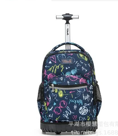 18 inch School Rolling backpack Wheeled backpack for girls kids School backpack wheels Travel Trolley backpacks bag teenagers