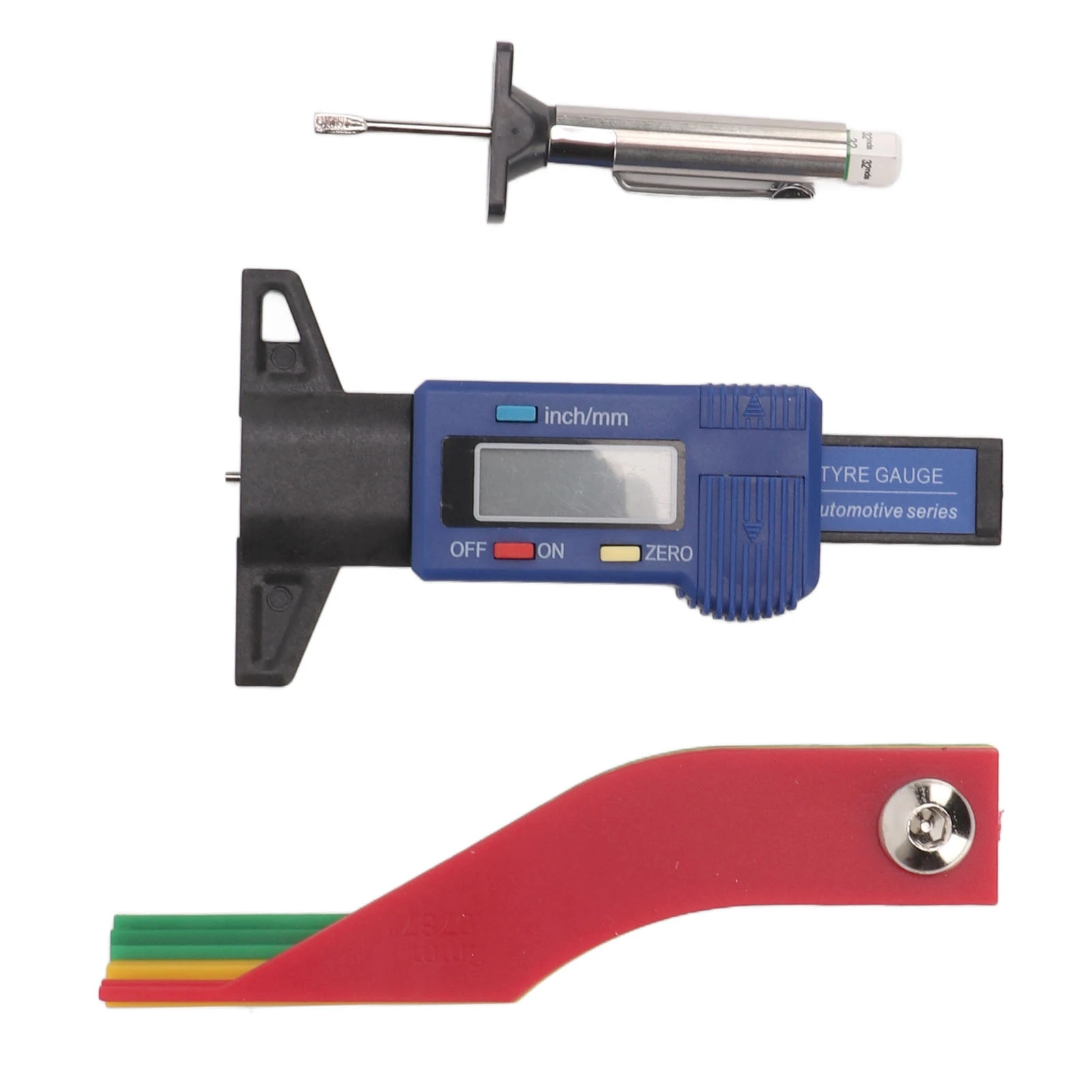 Digital Tire Tread Depth Gauge Color Coded Depth Measurement Tool Handheld Portable for Car Truck Disc Drum Brake Pads