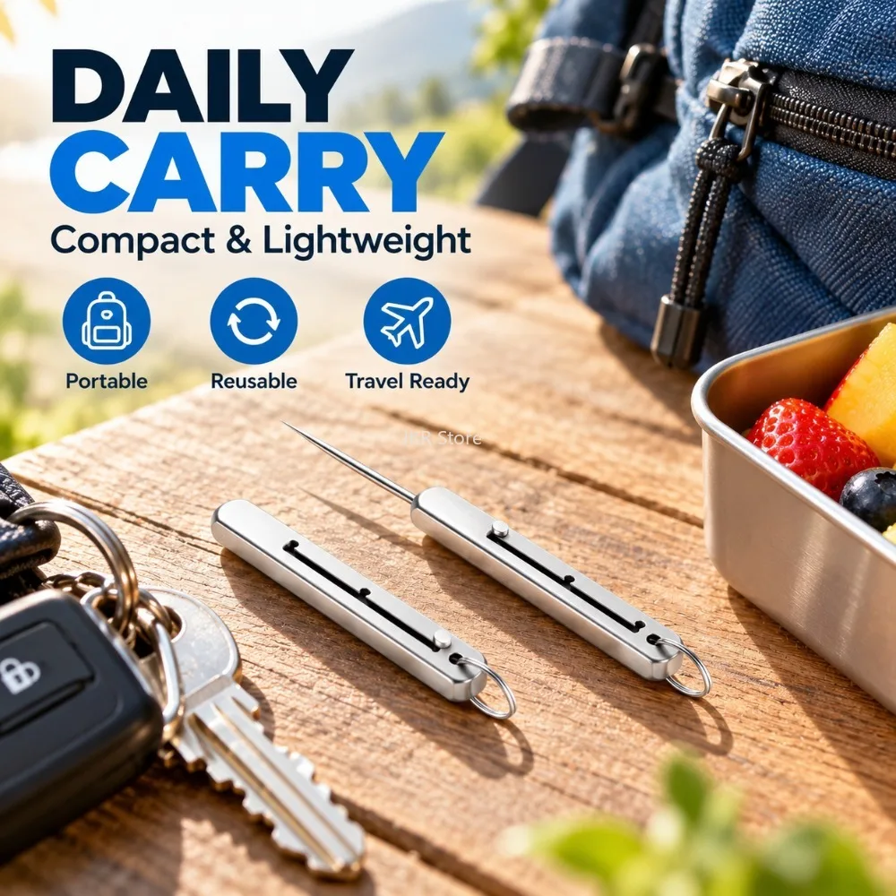 Adjustable Titanium Toothpick Portable Three Gear Reusable Teeth Pick for Fruit Snacks Outdoor Travel Kitchen Daily Use