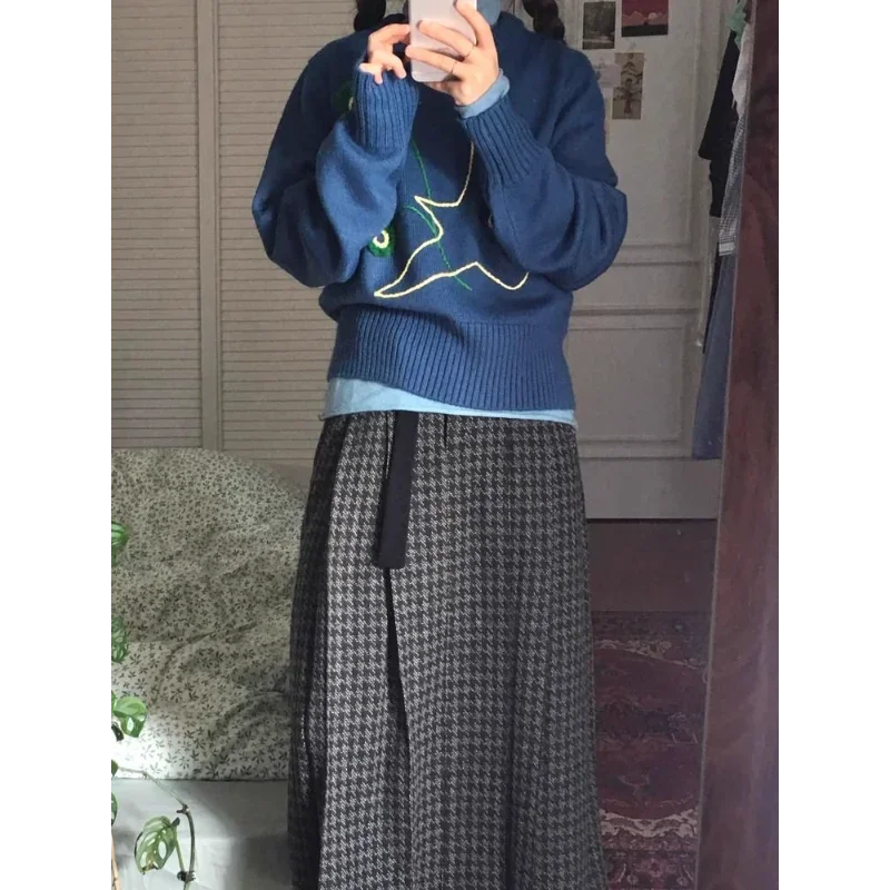 

Ретро шикарный пуловер с цветочным принтом, свитер с длинными рукавами, универсальный свитер с круглым вырезом