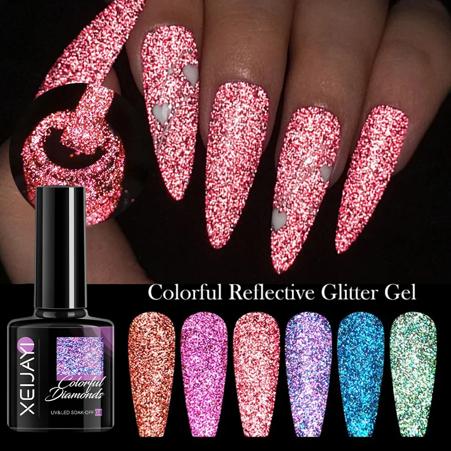 8ml Colorful Reflective Glitter Gel Nail Polish Super Flash Diamond Sparkling Painting Gel Polish Semi Permanent UV/LED Nail Gel