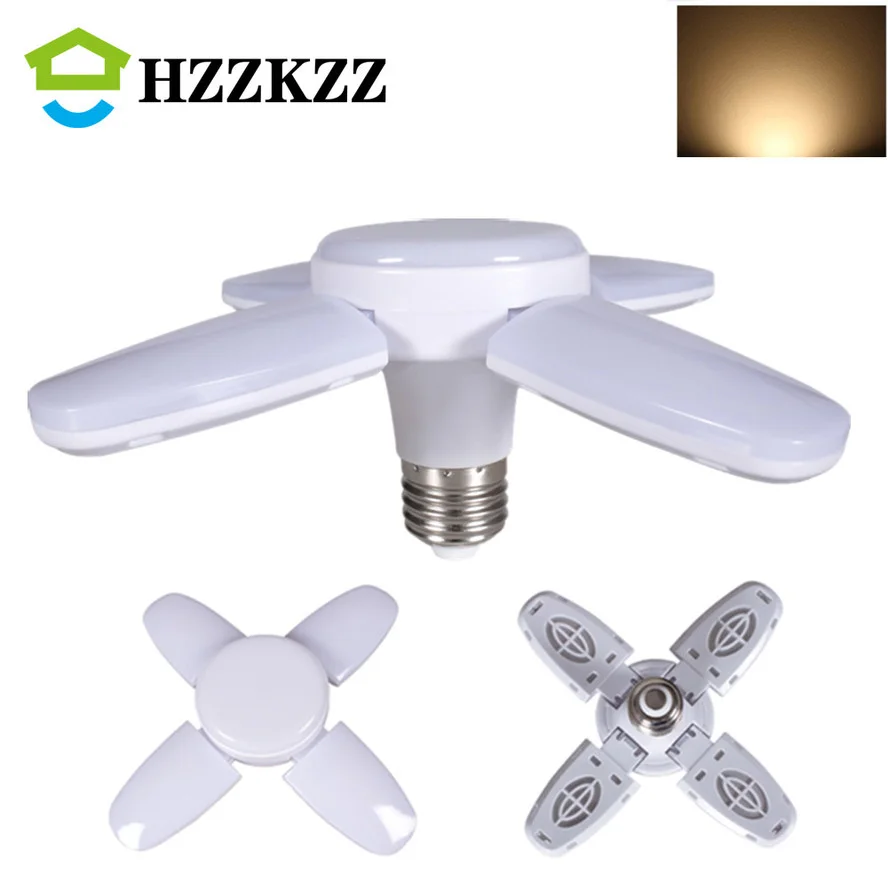 Bombilla LED plegable E27, lámpara de sincronización con aspas de ventilador, CA de 220V, 28W, luces nocturnas para iluminación de techo del hogar