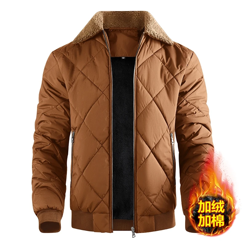 

Новое мужское повседневное хлопковое стеганое пальто, куртка на молнии, парки с кашемировым воротником, мужские зимние пальто, шерстяная подкладка, более толстая теплая куртка