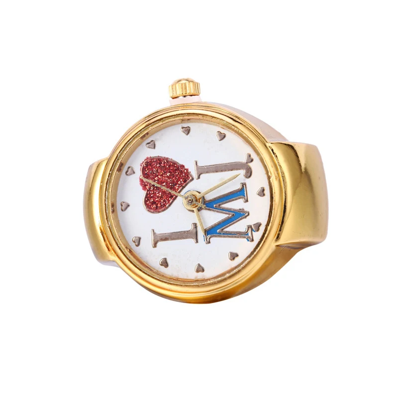 Love Finger Watch Mini Small Elastic Strap Alloy Watches Female Rings Jewelry Clock Gold Flower Women Quartz Rose Watch Ring