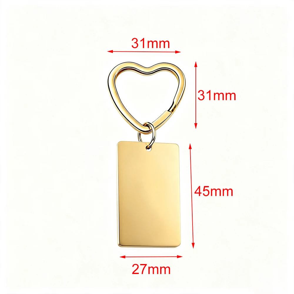 Fnixtar 10pcs Mirror Polish Rectangle Pendant Keychain Blank Love Stainless Steel Accessories DIY Personized Logo Making Jewelry