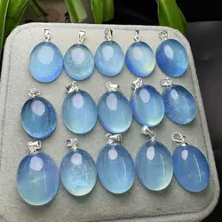 1 Pc Fengbaowu Natural Aquamarine Oval Cabochon Pendant 925 Sterling Silver Reiki Healing Stone Fashion Jewelry Gift For Women
