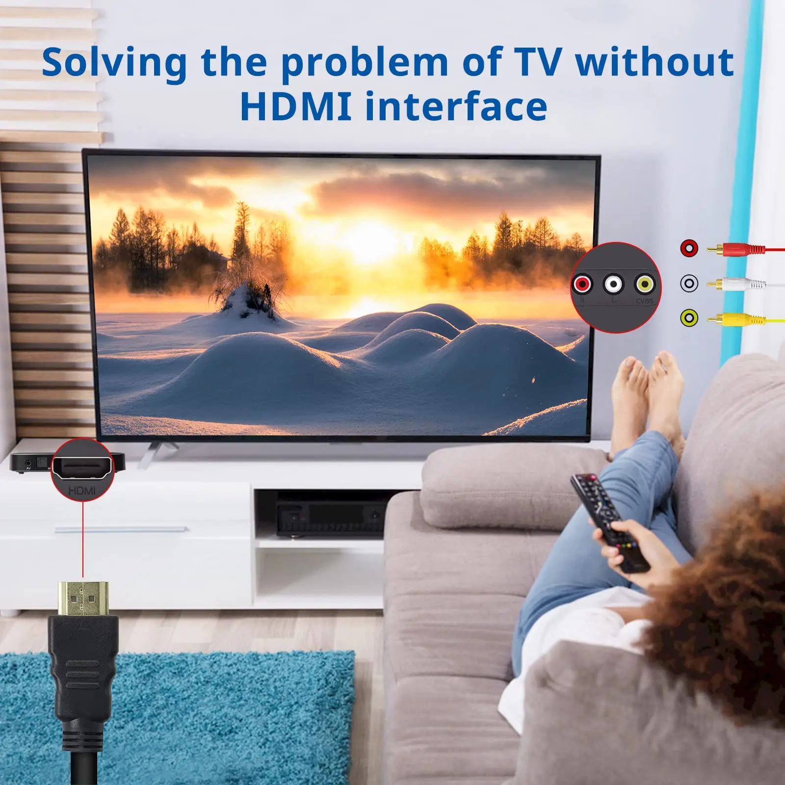 1080P HDMI do kabel RCA, 1.5m HDMI męskie do 3-RCA wideo Audio złącze kabel AV jednokierunkowy nadajnik do telewizora HDTV DVD