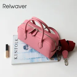 Relwaver genuine leather handbag for women 2024 autumn winter bowling women bag blue black fashion ladies shoulder crossbody bag