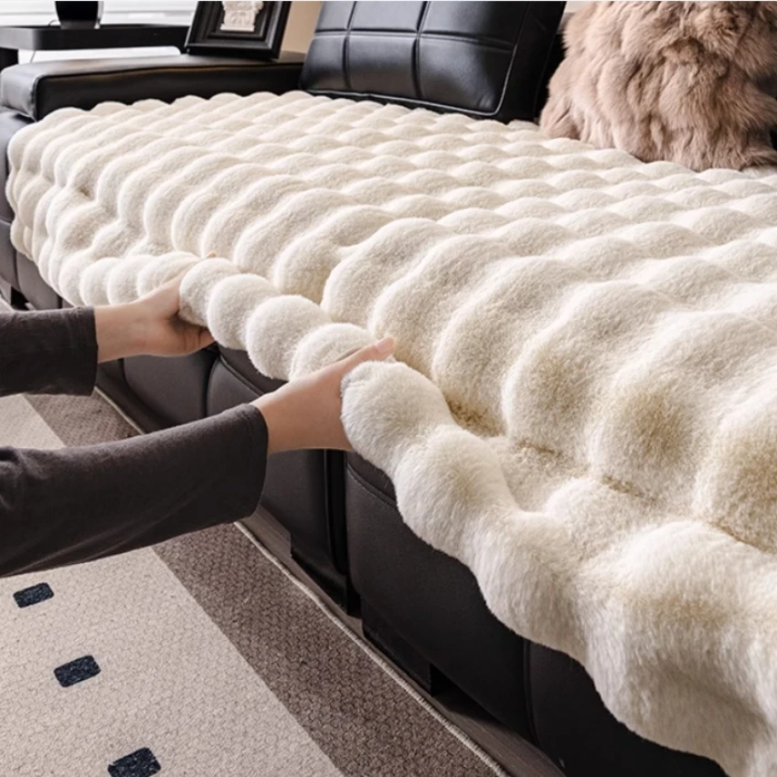 Faux Rabbit Fur Bubble Warm Plush Sofa Cover for Winter Soft Immitation Fur Sofa Towel Universal Couch Seat Slipcover Decor - view 3