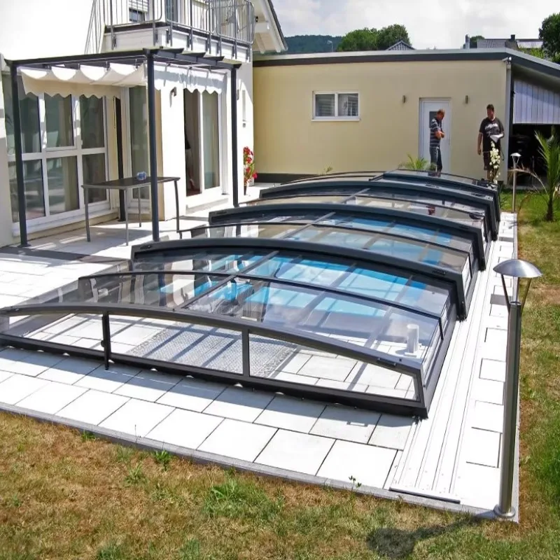 Modern DIY Design Automatic   Enclosed Swimming Pool Cover with Flat Polygonal Roof for Backyard Patio Outdoor Inground P