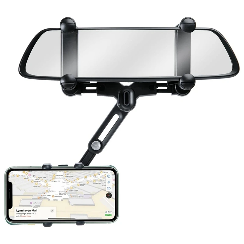 Rear View Mirror Phone Holder For Car, 360° Rotatable And Retractable Car Phone Holder, 4 Claws More Stable Phone Mount