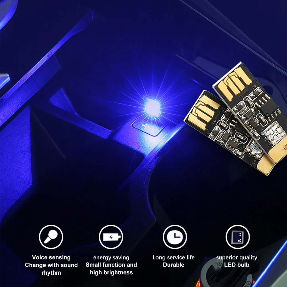 Mini USB หลอดไฟ LED ภายในรถตกแต่งบรรยากาศไฟควบคุมเสียงแสงตกแต่งโคมไฟกลางคืน 7 สีดิสโก้แฟลช
