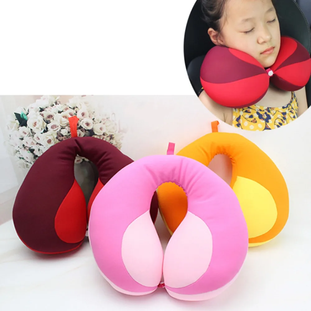 Portable U-shaped Pillows Contrast Color Splicing Neck Pillow Children Safety Seat Pillow Travel Comfortable Air Cushion Pillow