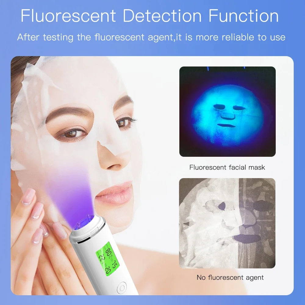 Analyseur de peau Portable et Rechargeable, détecteur numérique LCD, testeur d'humidité de l'eau et de l'huile, détection d'agent Fluorescent, outil de soins du visage