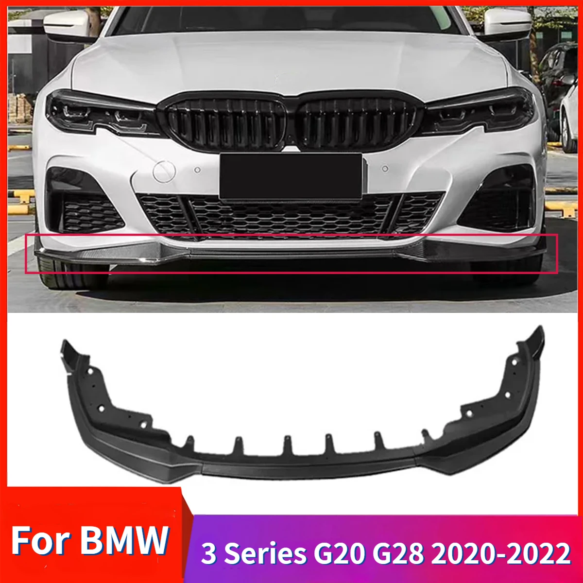 

For BMW 3 Series G20 G28 2020-2022 MP Style Car Front Bumper Splitter Lip Spoiler Diffuser Guard Body Kit Cover Gloss Black