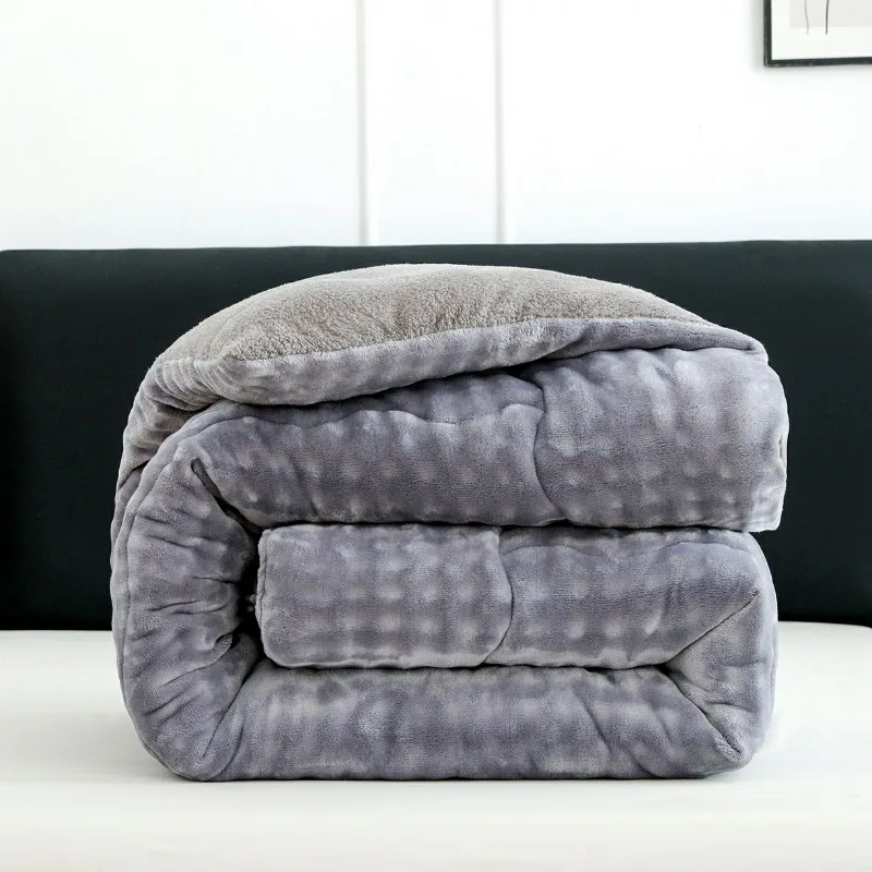 2025 new solid color rabbit plush lamb wool winter quilt thickened warm student dormitory single plush quilt core
