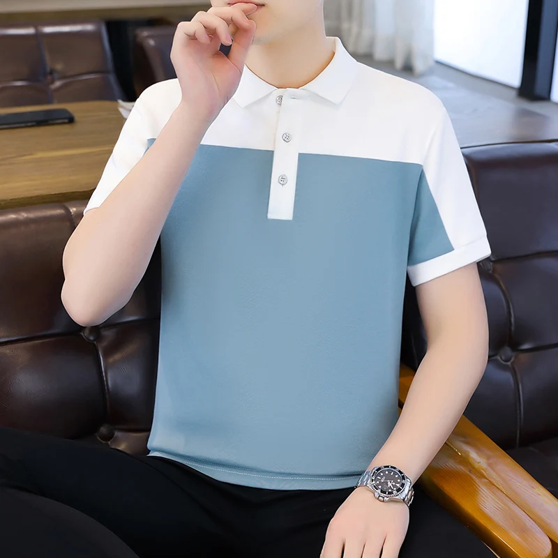 Basic Patchwork Solid Color Polo Shirts 2024 Summer Short Sleeve Men\'s Clothing Business Casual Turn-down Collar Button T-shirts