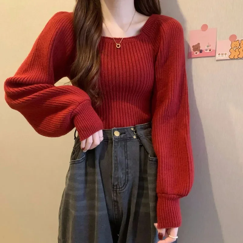 

Autumn Winter Loose Women Sweaters Casual Soft Long Puff Sleeve Pullovers Jumpers Knitwear Basic Sweater For Women Tops