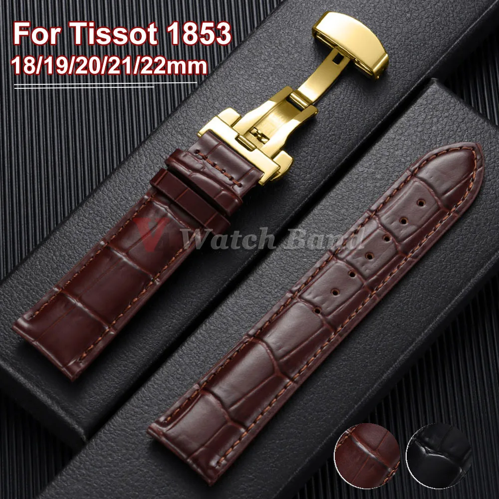 Für Tissot 1853 Uhrenarmband mit Butterfly-Schnalle, 18 mm, 19 mm, 20 mm, 21 mm, 22 mm, Armband aus echtem Rindsleder, Ersatz-Armband für Herren