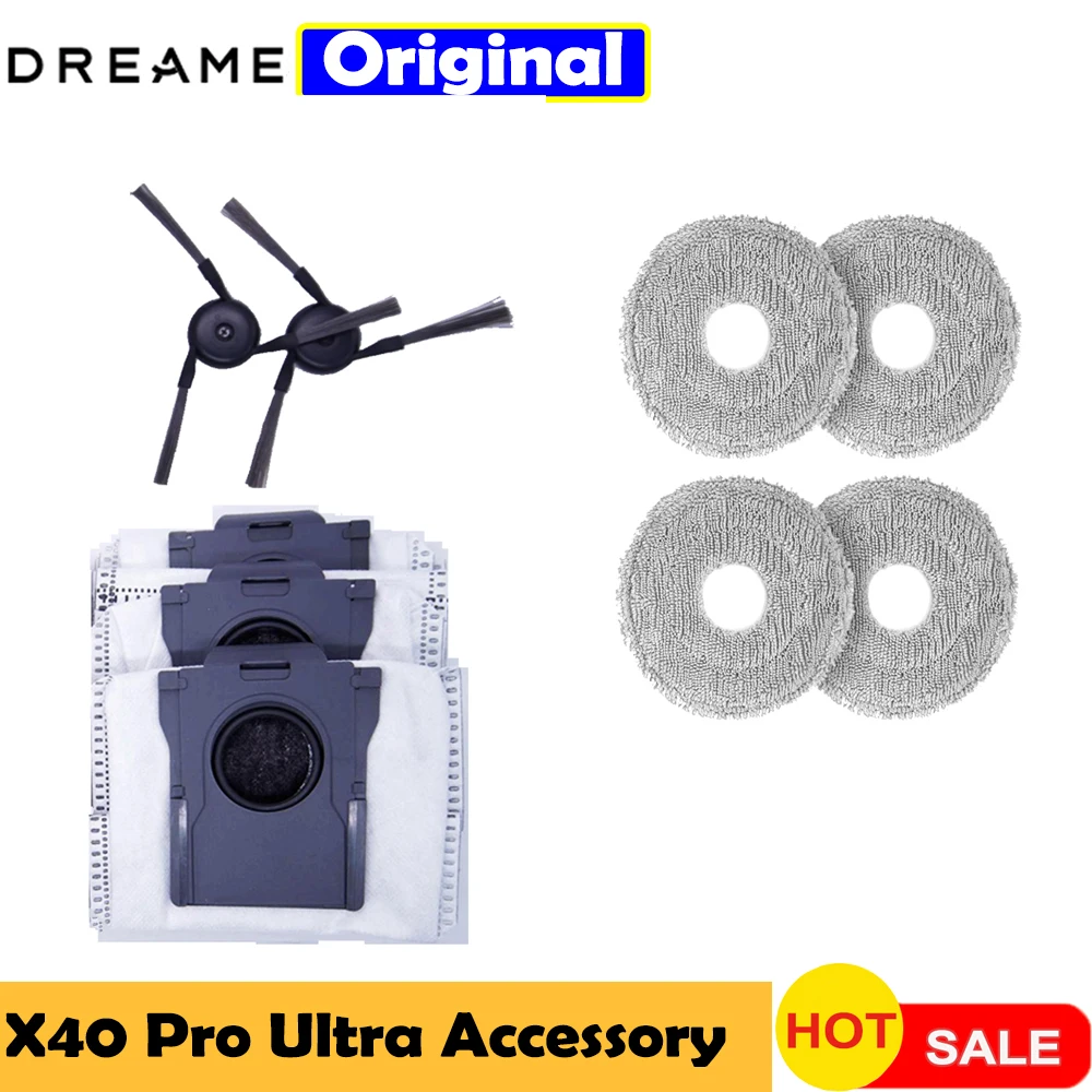 Original Dreame Bot x40 pro ultra accessories Dust Bag Side Brush Mopping Cloth Vacuum Cleaner Replaceable Spare Parts