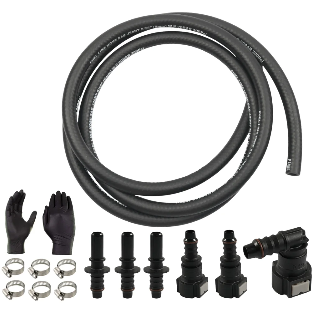 14-Piece Fuel Line Assembly Kit with 2m Black Hose 6 Quick-Connect Nylon Fittings 6 Stainless Clamps for Motorcycles Lawn Mowers