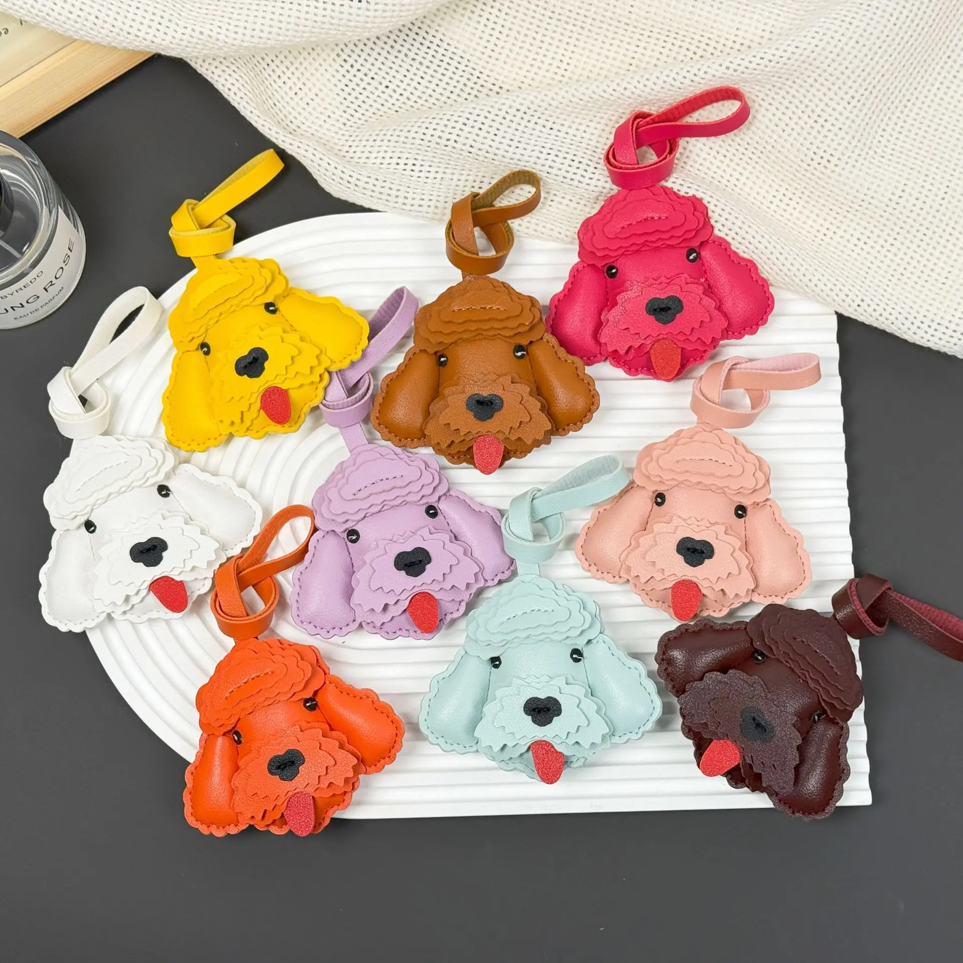 

Handmade Real Leather Cute cartoon Teddy Dog Bag Charm KeyChain Gift Cute Decoration For Bags Exquisite Charm Bag Accessories