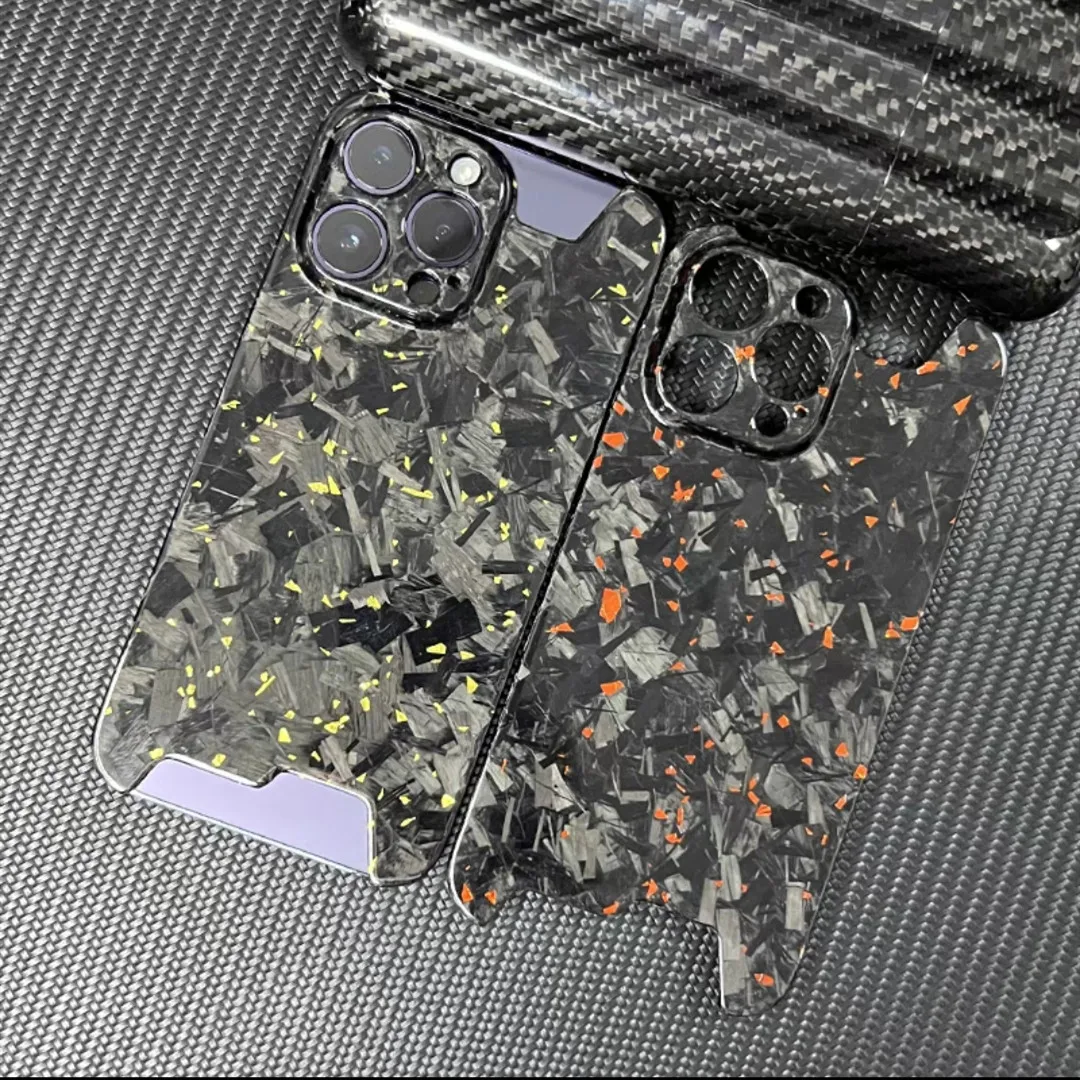 Glossy Forged Ultra Thin Genuine Pure Carbon Fiber Cover For iPhone 15 14 16 Pro Max Glitter Bling Irregular Shockproof Case