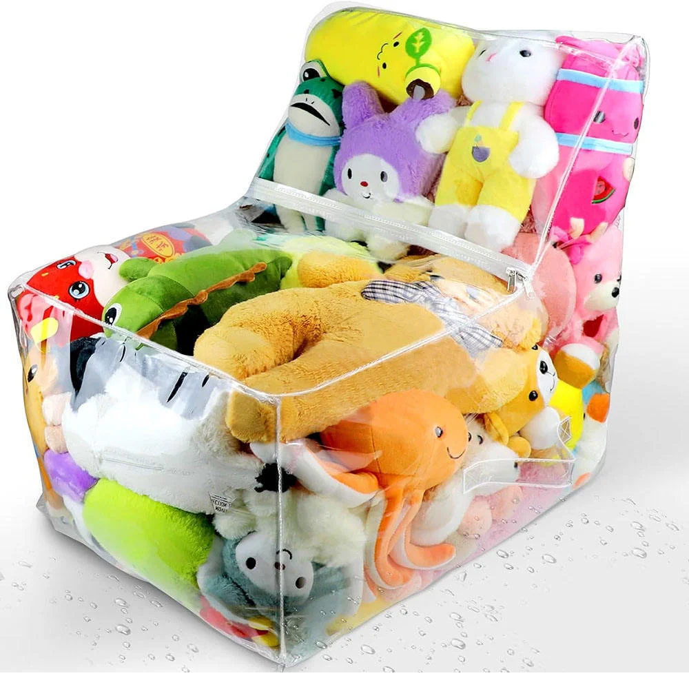 Tabouret de rangement pour enfants 2 en 1, sac organisateur de jouets en PVC épaissi, siège transpar