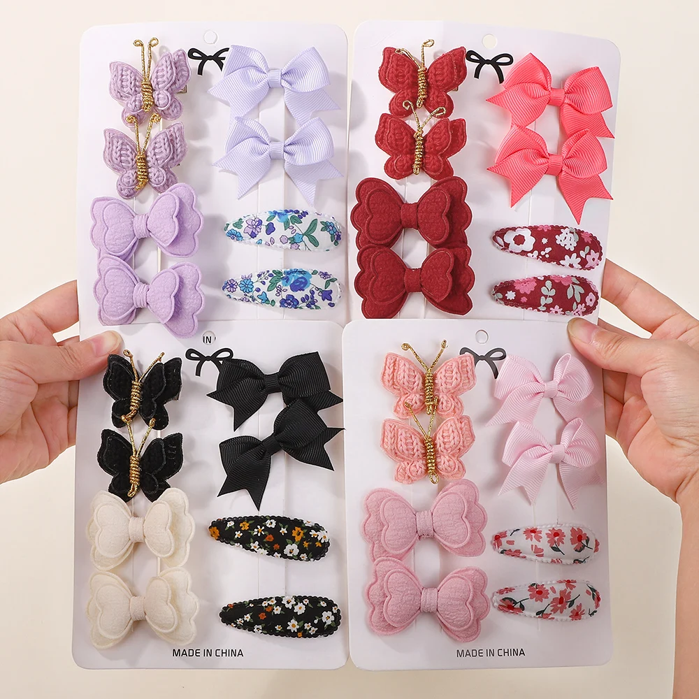 8Pcs Handgemachte Kinder Haar Clip Set Geschenk Gestrickte Schmetterling Band Bögen Haarnadel Mädchen kind Kopfbedeckung Haar Zubehör BB clip