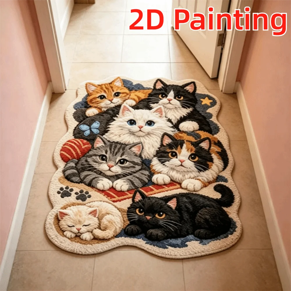New Soft Fluffy Cat Print Rug Washable Floor Mat Bedside Rug Home Decoration