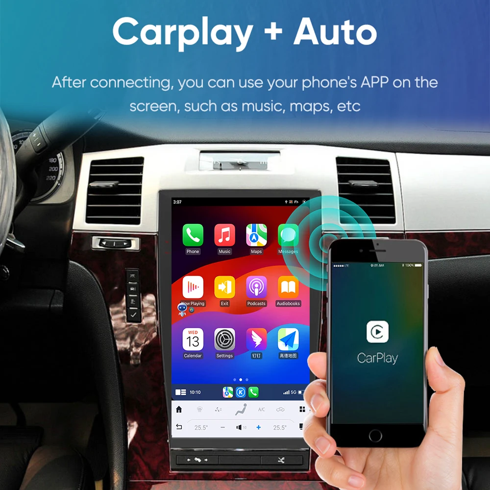 Reprodutor de DVD para Carro Android 13 de 13,6 Polegadas para Escalade 2008-2012, DSP Carplay, Navegação 2 Din, Autostereo