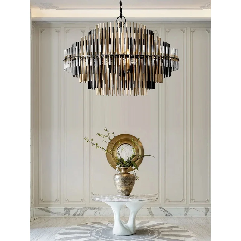 النمط الصناعي الثريات المعدنية LED تركيبة إضاءة ما بعد الحداثة مصباح معلق للسقف العالي ديكور فني بريق غرفة المعيشة