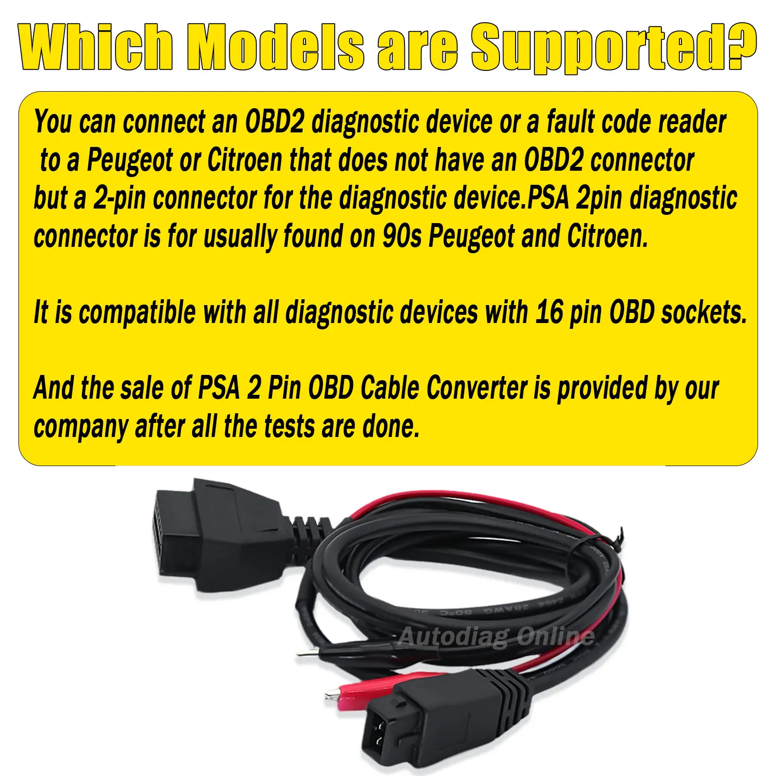For Peugeot/Citreon OBD2 Adapter Cable For PSA 2Pin OBD2 Scan Connector for Diagnostic Programming Remove Re-program OBDII Cable