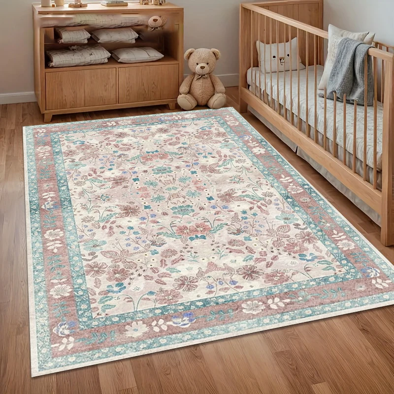 Non-Slip Carpet Vintage Floral Border Rugs for Bedroom Washable Carpet for Living Room Durable Floor Mat Home Decor Entry Mat