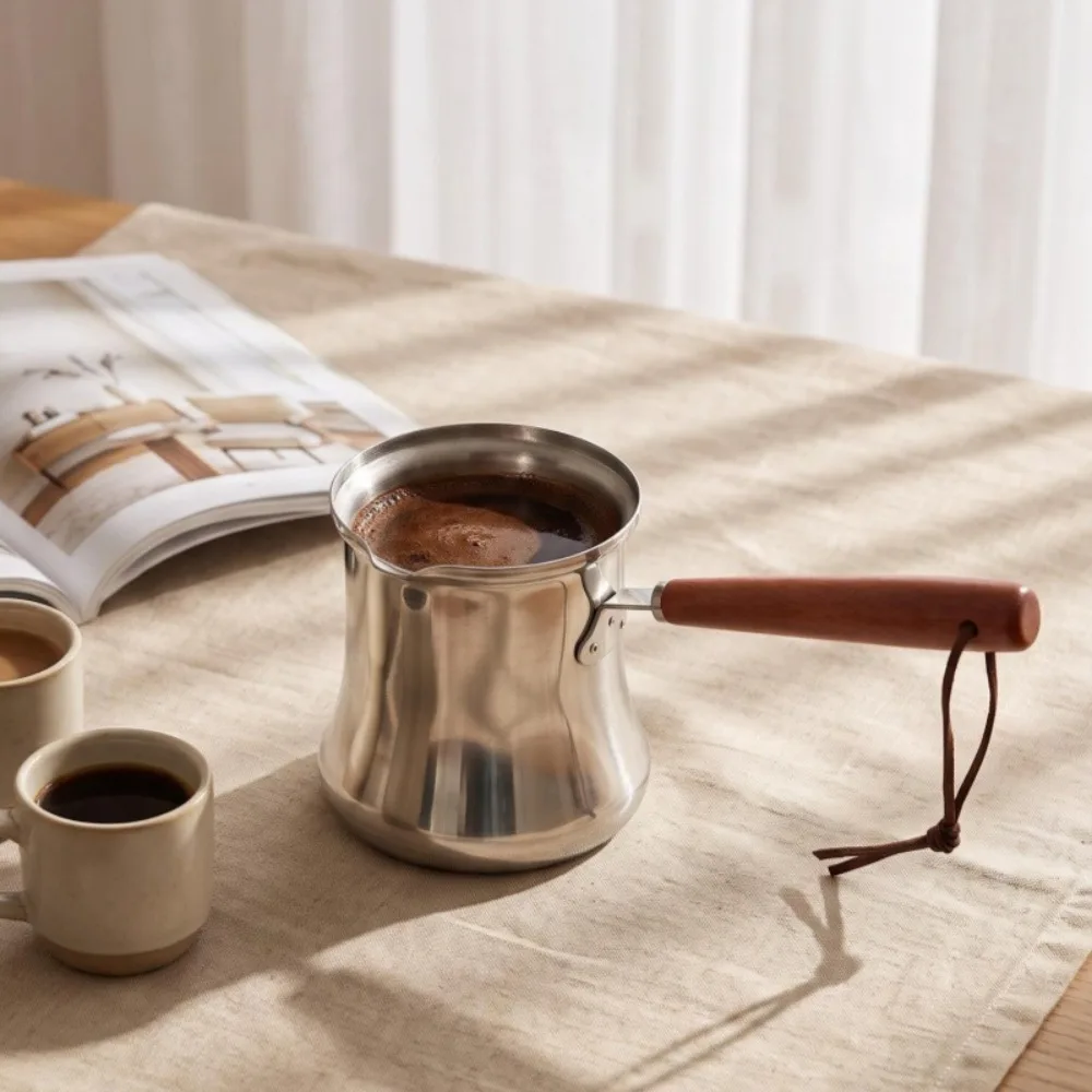 Stainless Steel Turkish Coffee Pot Spill-Resistant Long-Handled Chocolate Melting Pot With Lid 250/350/550/720ml Milk Pitcher