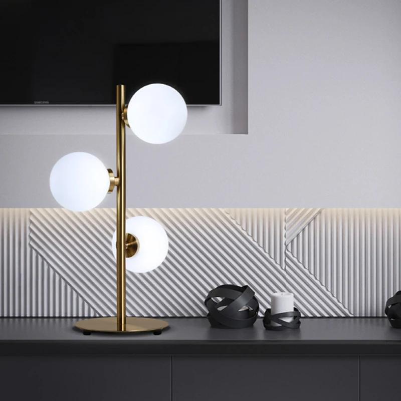 Nordic simple ball design table lamp creative white frosted glass plated gold body LED G4 lighting bedroom decoration desk light