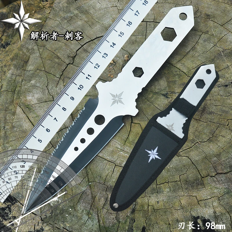 Double Blades Notched Edge Mutifuntional Knife with Wrench Hole Outdoor Tool High Quality All Steel Knife with Window Breaker