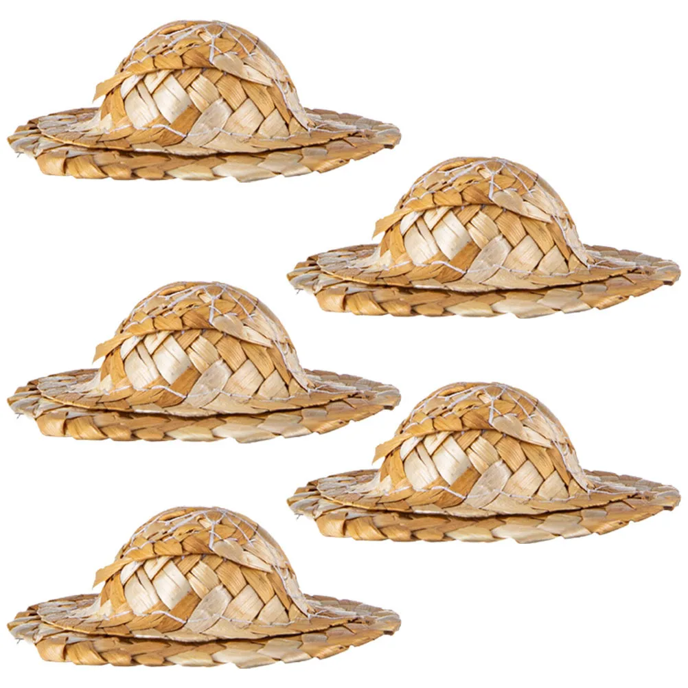 

5pcs Miniature Straw Hats Cocktail Decors Tiny Glasses Toppers For Wedding Bridal Baby Shower Party Wine Cup Decorations Crafts
