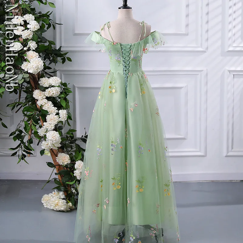 Vintage Green Prom Dresses Princess Homecoming Dress Romantic Floral Embroidery Women Vestidos De Noche