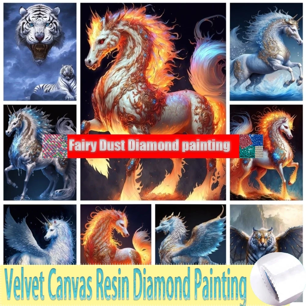 Diamond Embroidery Diy Fairy Dust Resin Diamond Painting Tiger Unicorn Kirin Cross Stitch Rhinestone Mosaic House Decoration