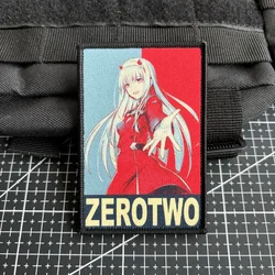 Anime Girls Zero Two Morale Badge DARLING in The FRANXX Character Patch Hook and Loop Printing Tactical Backpack Sticker
