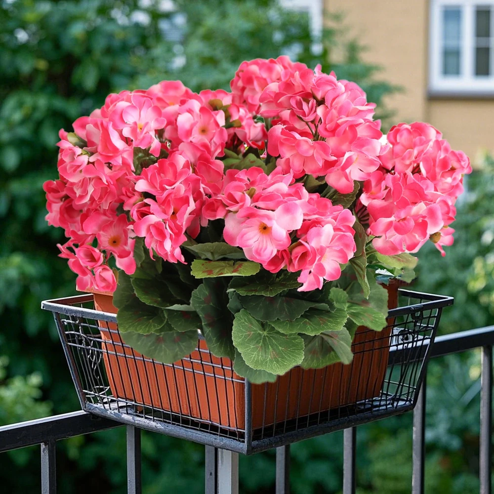 1pcs Artificial Geranium Bush Flowers Begonia Fake Silk Leaves for Outdoor Planter Indoor Garden Home Decoration