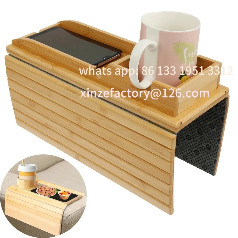 

Customizable Couch Cup Holder Bamboo Wood Sofa Armrest Tray Foldable Sofa Cup Holder Anti-Slip Couch Arm Cup Holder Sofa Side St