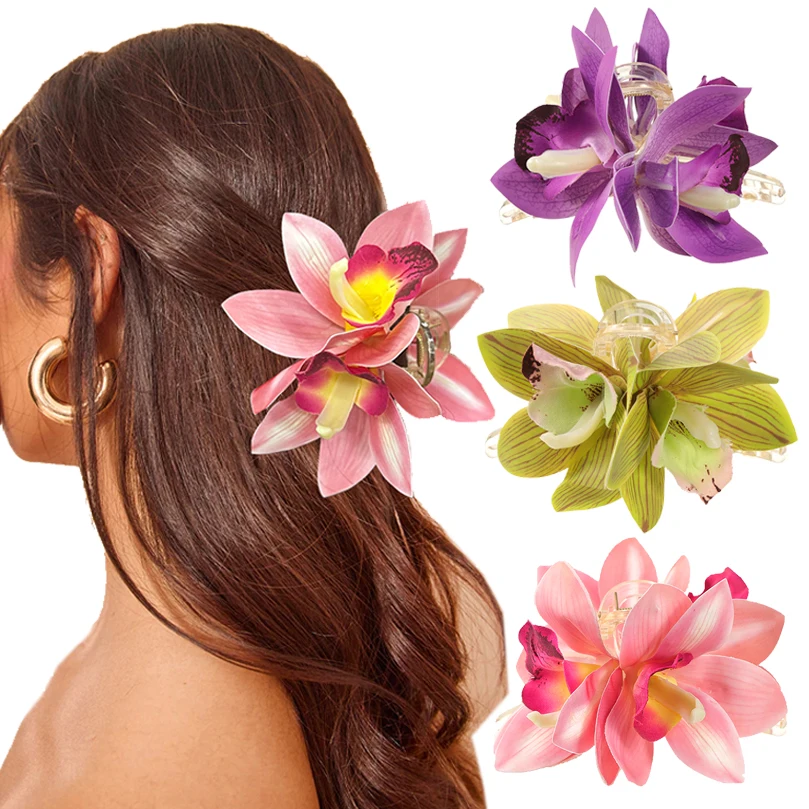 Small Hair Clip Orchid Flower Hair Claws Headwear Women Fashion Retro Shark Clips Hairpin Hair Accessories