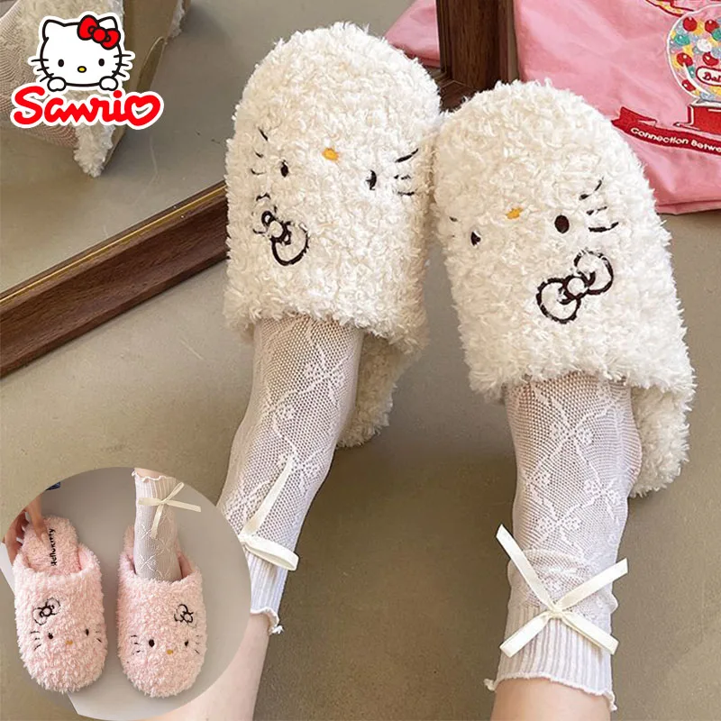 

Sanrio Hello Kitty, хлопковые тапочки, милые женские зимние теплые плюшевые тапочки с героями мультфильмов, нескользящая хлопковая обувь Kawaii, домашние тапочки, подарок