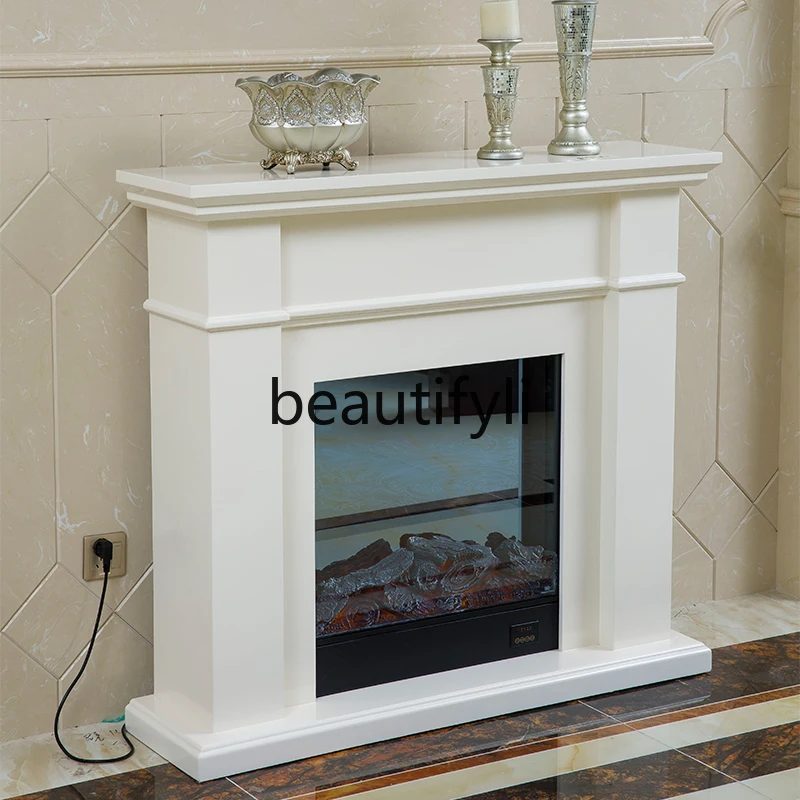 Solid wood fireplace cabinet ivory white mantel electronic decorative fireplace
